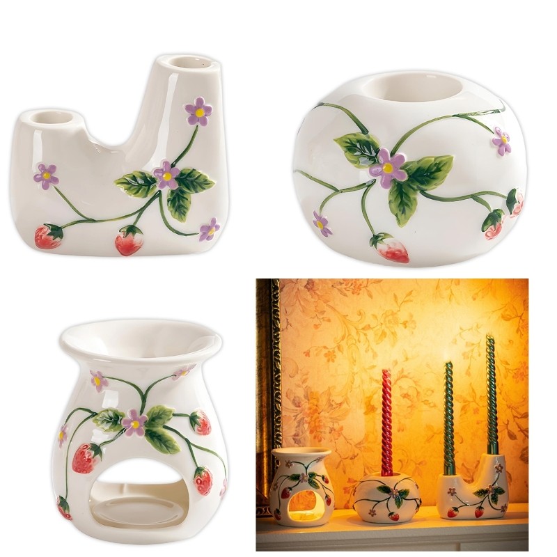 Li * Decorações Suportes Cerâmica Morango Floral 3D Relevo Branco Destaque Para Casa Suporte Castiçal Cônic
