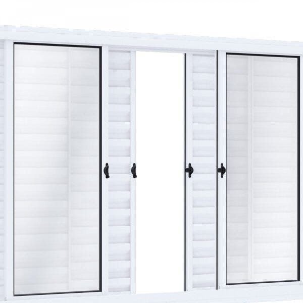 Janela de Aço Veneziana de Correr 100x150cm 6 Folhas com Vidro Riobras Branco 100cm x 150cm