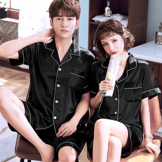 Pijamas de seda feminino gelo seda casal pijamas homens verão Shorts de manga curta terno tamanho grande versão coreana 