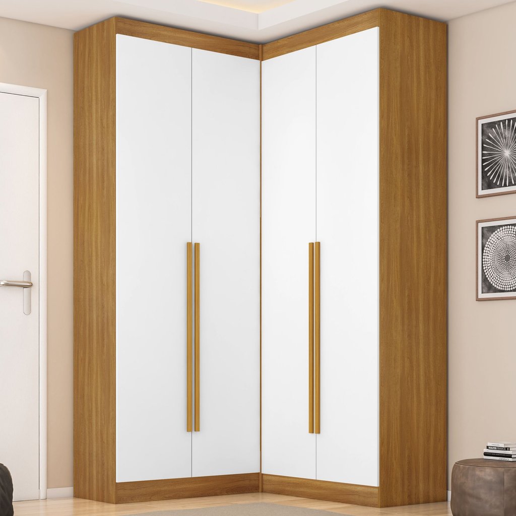Guarda-Roupa Modulado Dormitório Casal Canto com 4 Portas Versatille Yescasa Marrom/Freijó/Branco Freijó/Branco