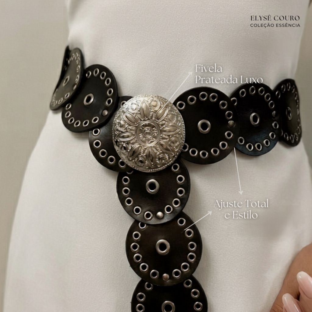 Cinto Feminino Boho com Fivela Metalizada Ajustável Cinto de Moda Country Western Elegante para Vestidos