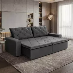 Sofá Cama Bangkok Sem Caixa 2,30m Retrátil e Reclinável Com Molas Velut Cinza- King House