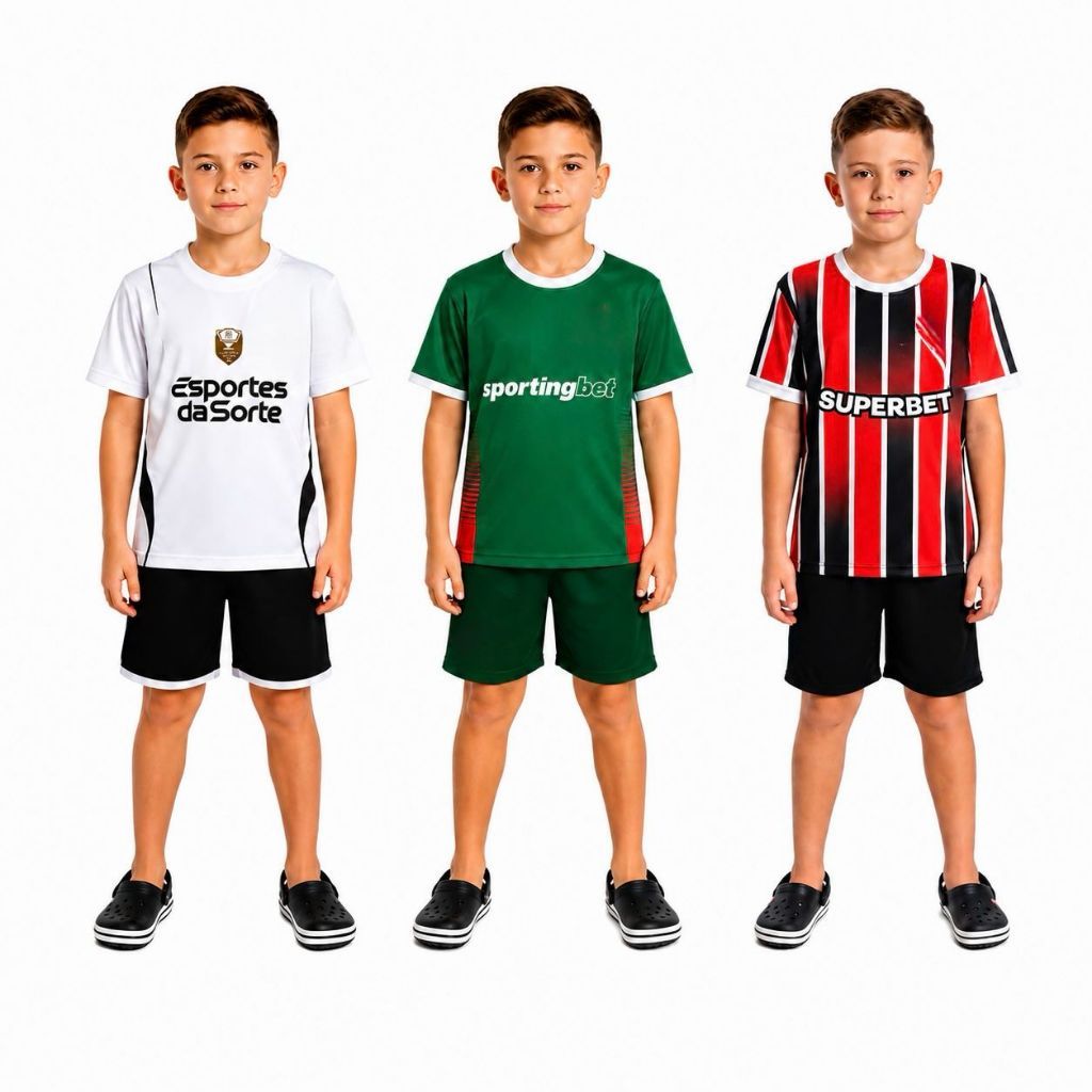 Kit futebol Nacional Treino Futsal Camisa e short Bordados time brasileiro