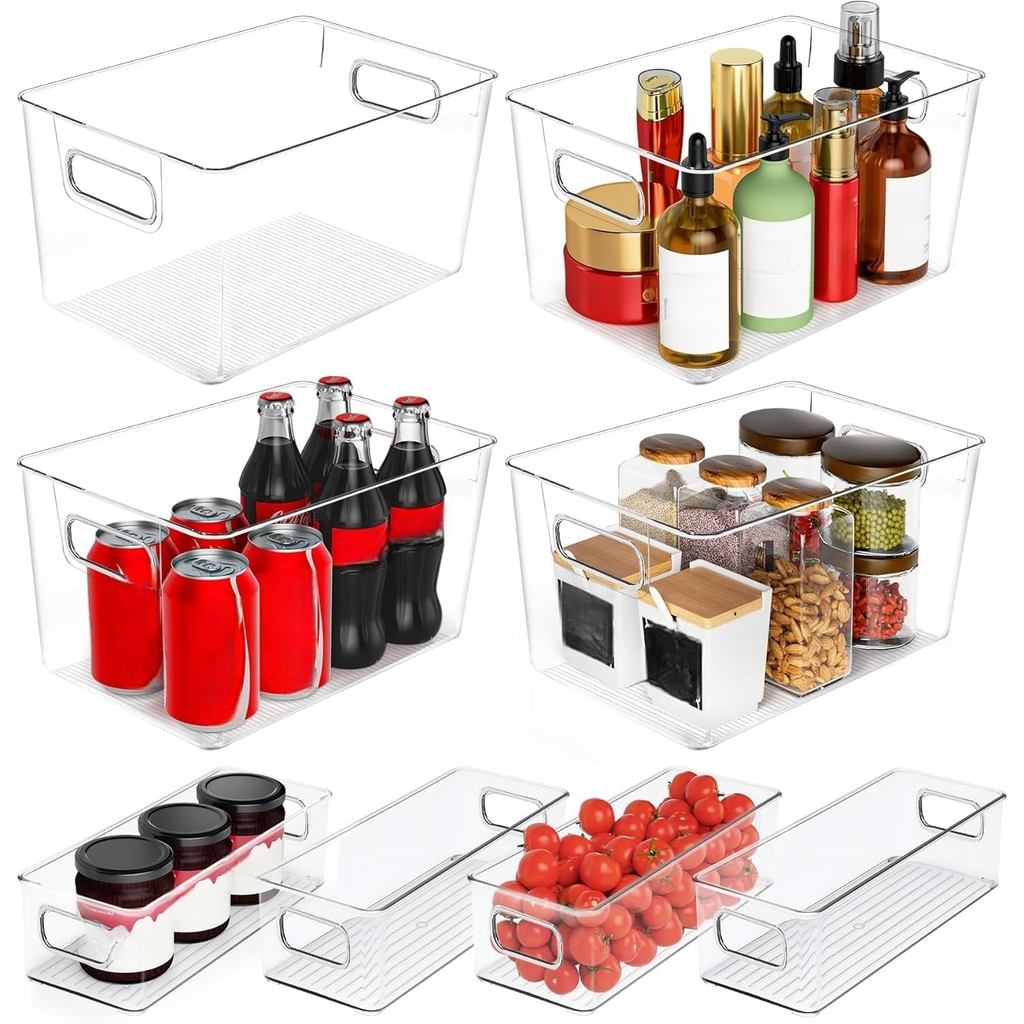 Caixas de Armazenamento de Plástico Transparente, Pacote com 8 - Organizadores e Armazenamento para Despensa, Recipiente