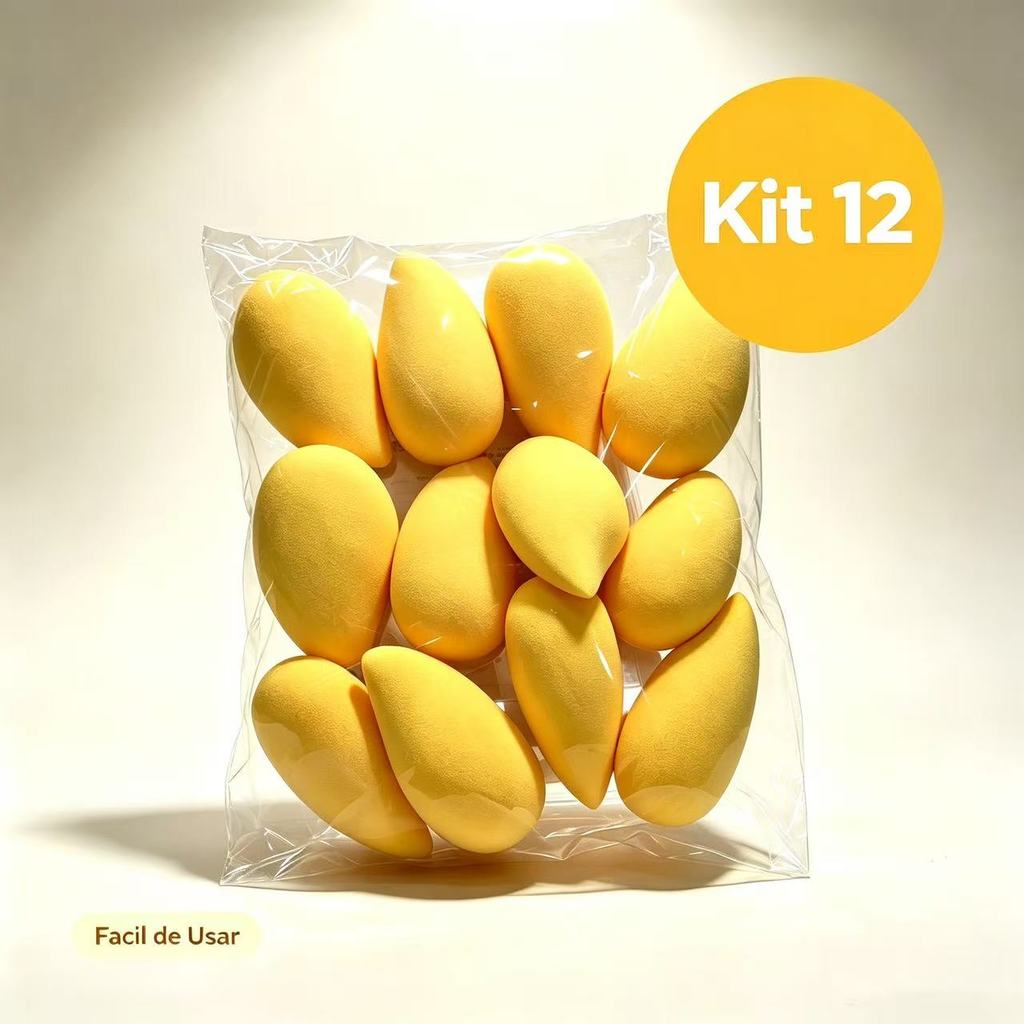 Kit Com 12 Esponja Para Maquiagem Beauty Gota Chanfrada Blender e Manga