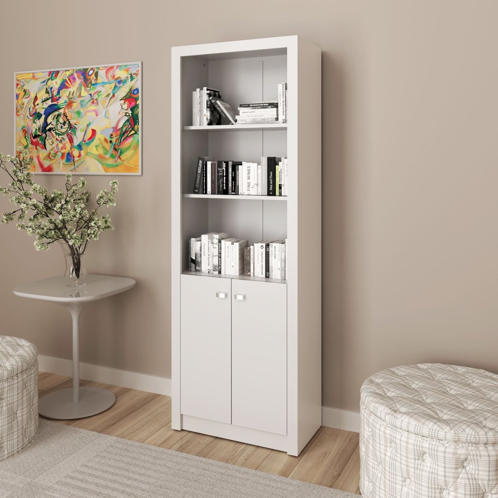 Armário Alto para Escritório 171,5x60cm com 2 Portas e 5 Prateleiras ME4110 Branco Branco