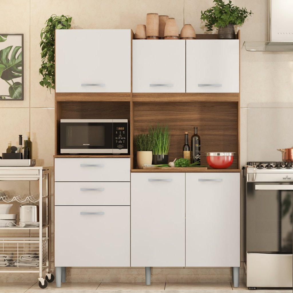 Armario de Cozinha 6 Portas 2 Gavetas Harmonia Marrom/Amendola Branco Amêndola/Branco