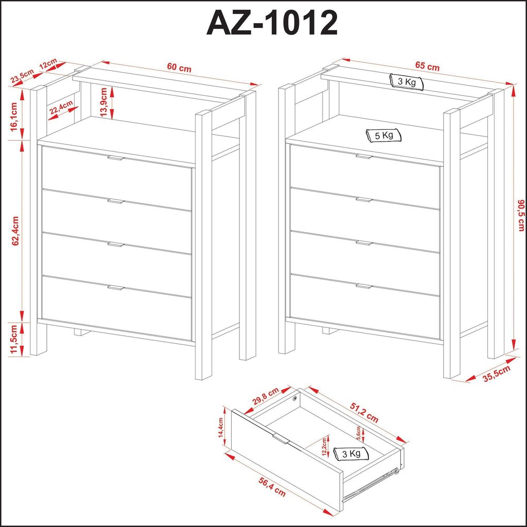 Gaveteiro 4 Gavetas AZ1012 Branco/Amêndoa Amêndoa/Branco · foto 2