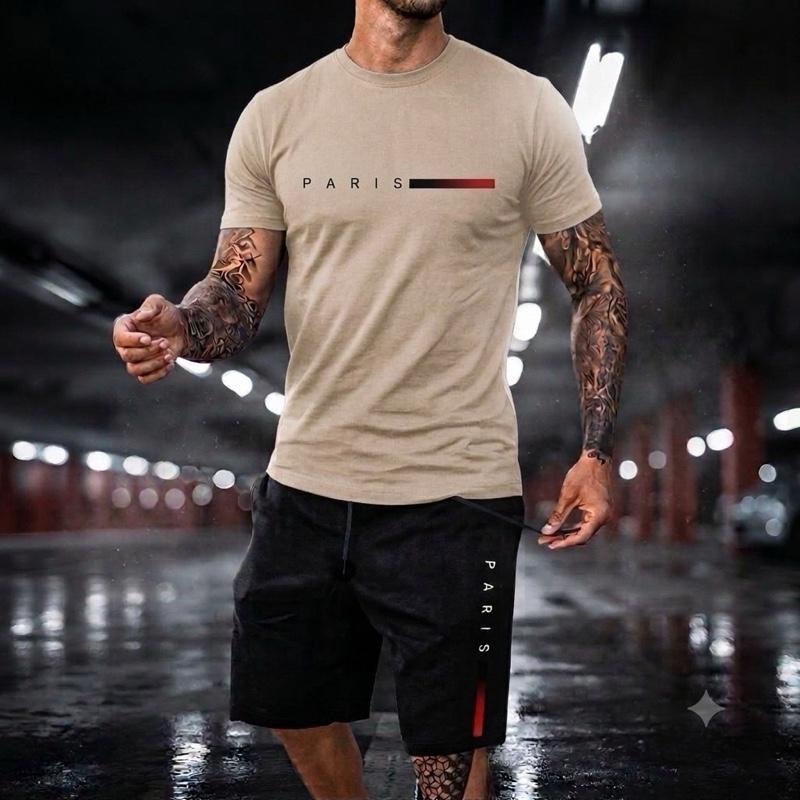 Conjunto Bermuda Moletom e Camiseta Algodão Kit 2 Peças Lançamento Confortável e de Ótima Qualidade