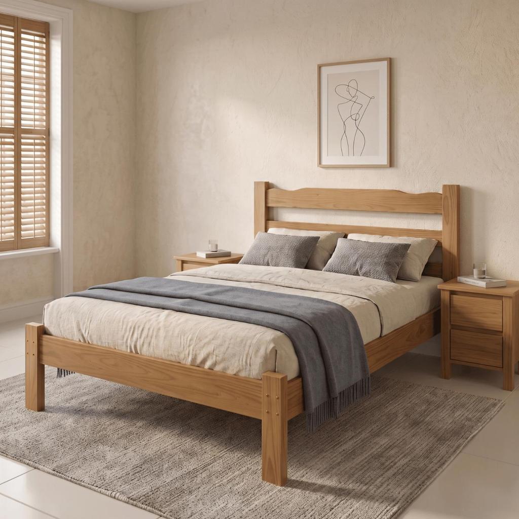 Cama Casal Esmeralda Madeira Maciça Robusta Nogueira