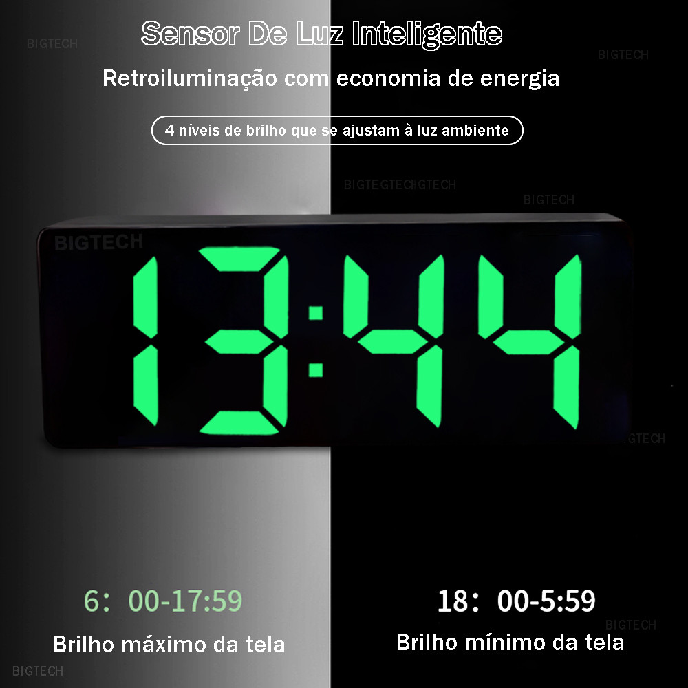 Relógio Digital LED Parede E Mesa Sensor De Luz Despertador