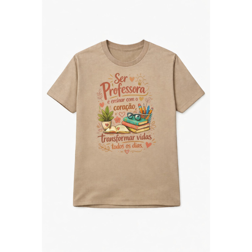 Camiseta Feminina T-shirts Algodão Premium Camisa Estampa Professora Confortável Profissão Moda Pedagogia Educação