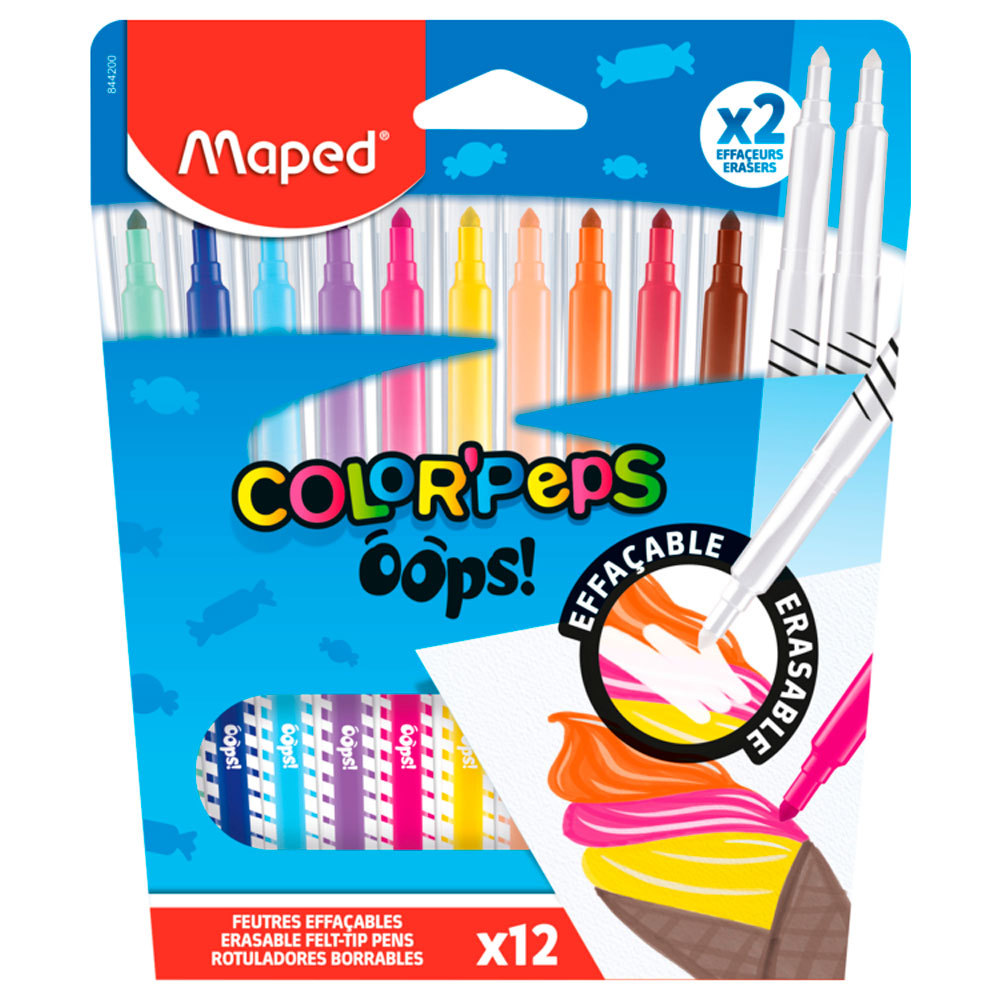 Caneta hidrográfica Color'Peps Oops Apagável com 10 cores e 2 apagáveis 844200 M