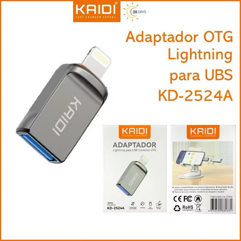 Adaptador OTG Lightning iPhone para USB Transferência de dadosKAIDI KD-2524A