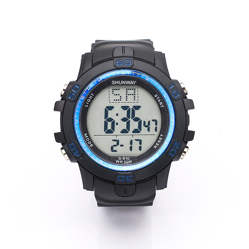 Relógio Digital Masculino Preto com Detalhe Azul S910-04-1