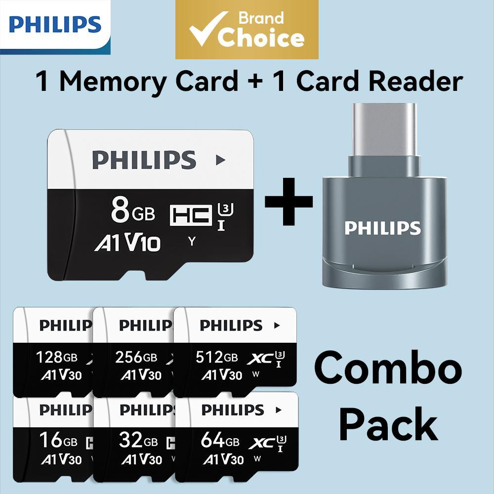 PHILIPS Cartão de Memória, Cartão SD e Leitor de Cartão Combo Tipo-C Pacote 2.0 Plug and Play Compacto Portátil para