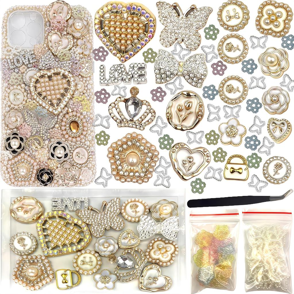 Kit de Acessórios para Capa de Celular com Decoração Brilhante, Acessórios para Capa de Celular Estilo Menina Moderna e 