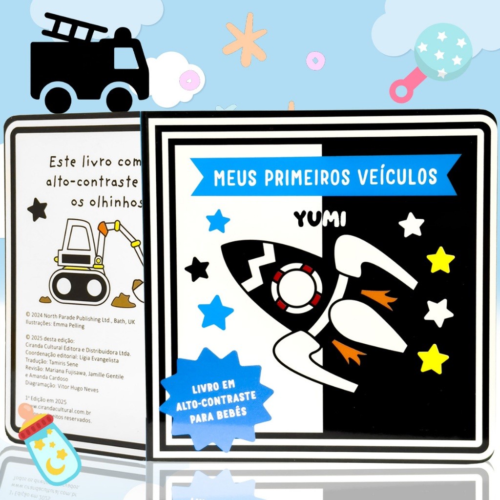 Livro Bebê Alto Contraste Interativo Meus Primeiros Veículos: Estímulo Visual Sensorial Para Recém-nascidos Montessori