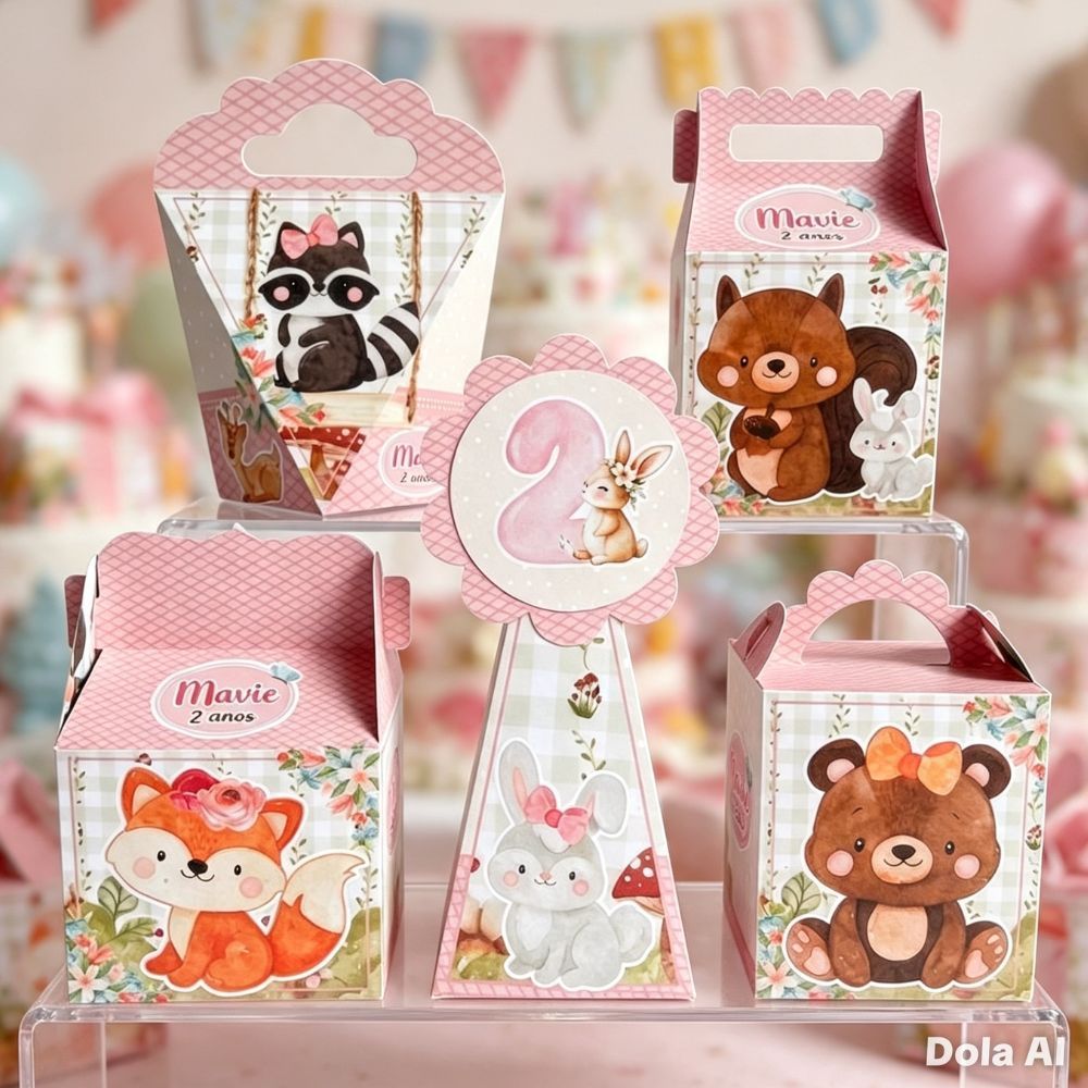 Kit Festa Caixinhas BOSQUE ENCANTADO  lembrancinhas personalizadas para aniversario infantil decoração mimos