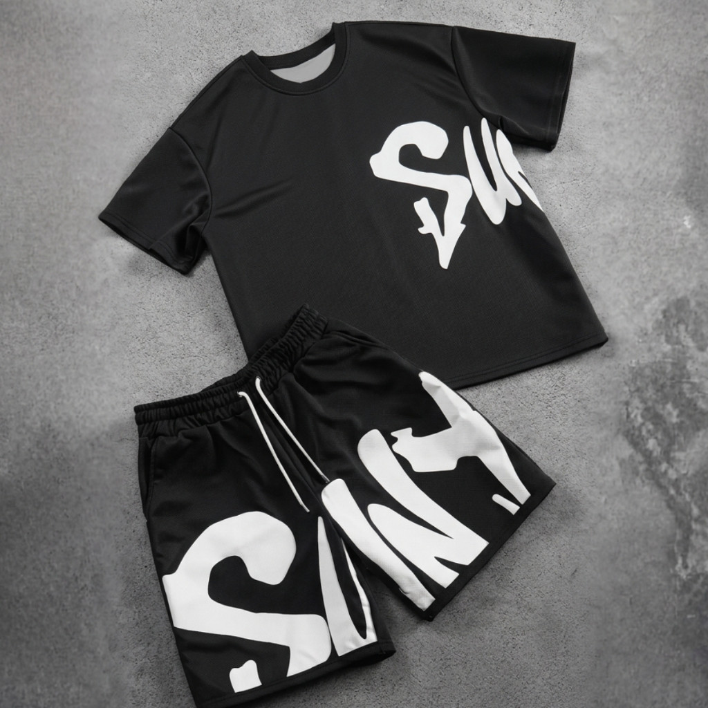 Conjunto Camiseta + Short Masculino Oversized Streetwear Casual Estampado Premium