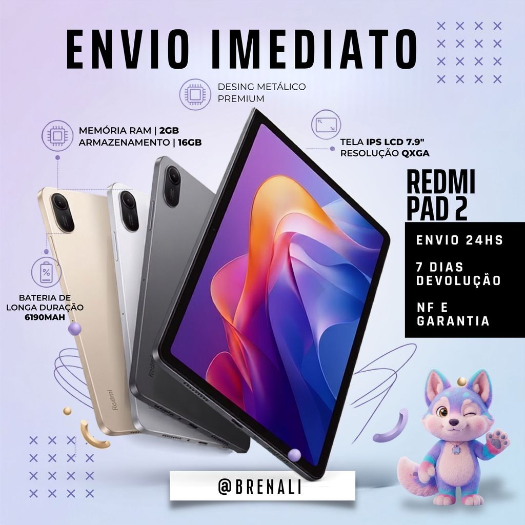 Tablet Xiaomi Redmi Pad 2 128GB/256GB RAM 4GB/8GB Tela Grande Full HD