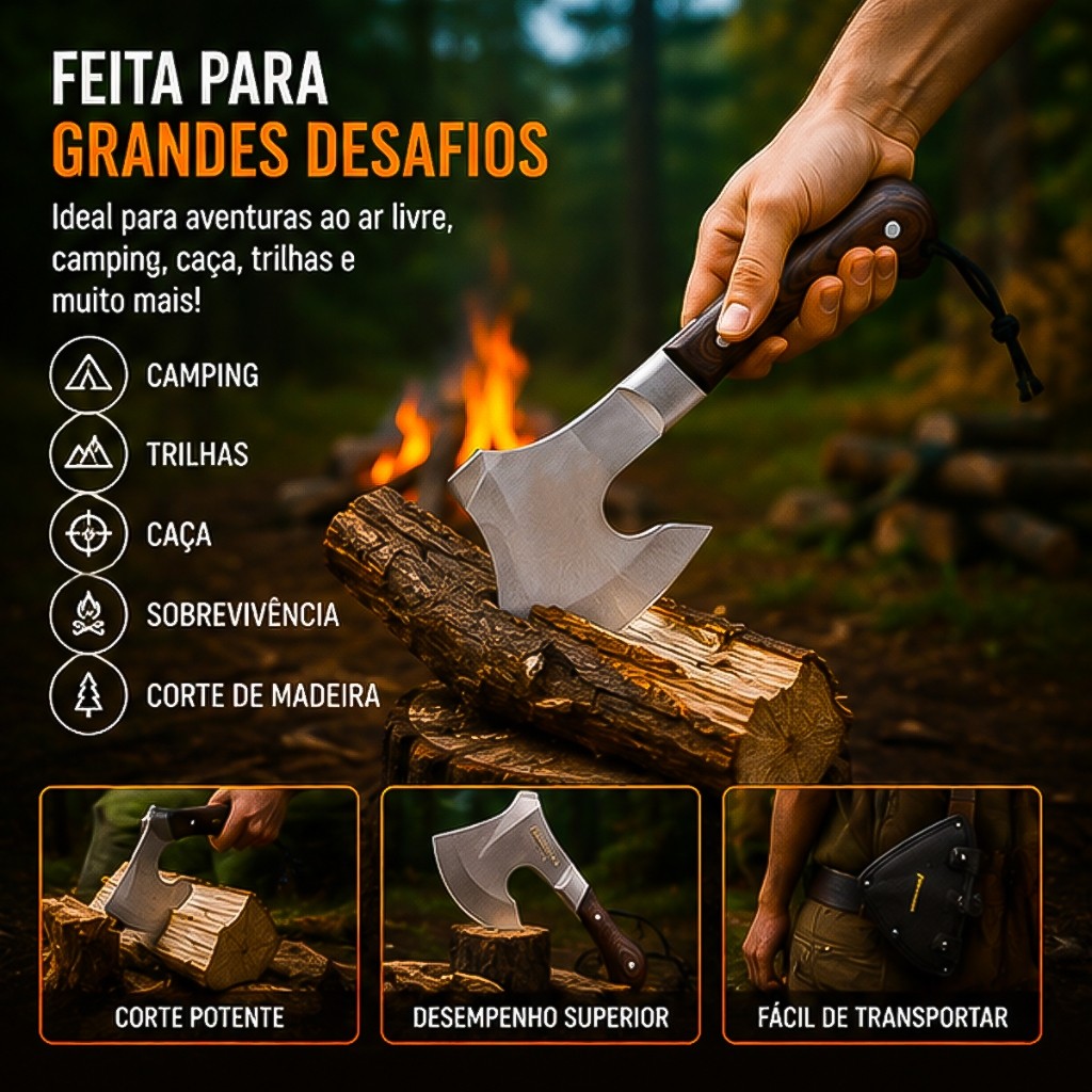 Machadinha de Aço Forjado Artesanal 23,5cm Profissional Com Bainha Cabo Ergonômico Churrasco Açougue · foto 2
