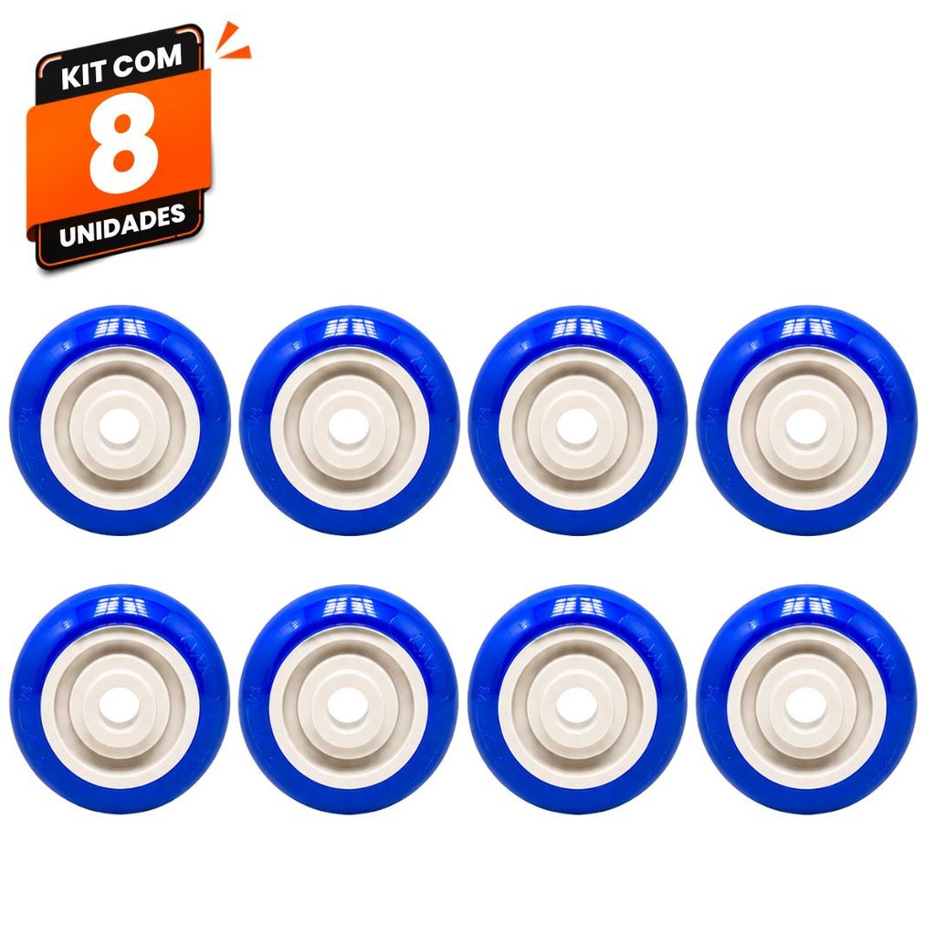 Kit 8 Rodas Rodinhas Carrinho Supermercado Mercado Ajax 3" PVC Azul 80kg Alta Resistência para Carrinhos Comerciais