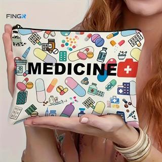 FINGE Bolsa De Viagem Cosmética Com Tema De Medicamentos , Dobrável , Zíper , Organizador De Maquiagem , Higiene Pessoal