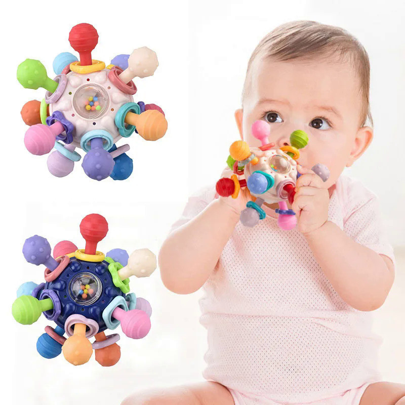 Brinquedos Sensoriais para Bebês de 0 a 12 Meses, Bola Chocalho Rotativa, Brinquedo de Atividade para Agarrar, Mordedor 