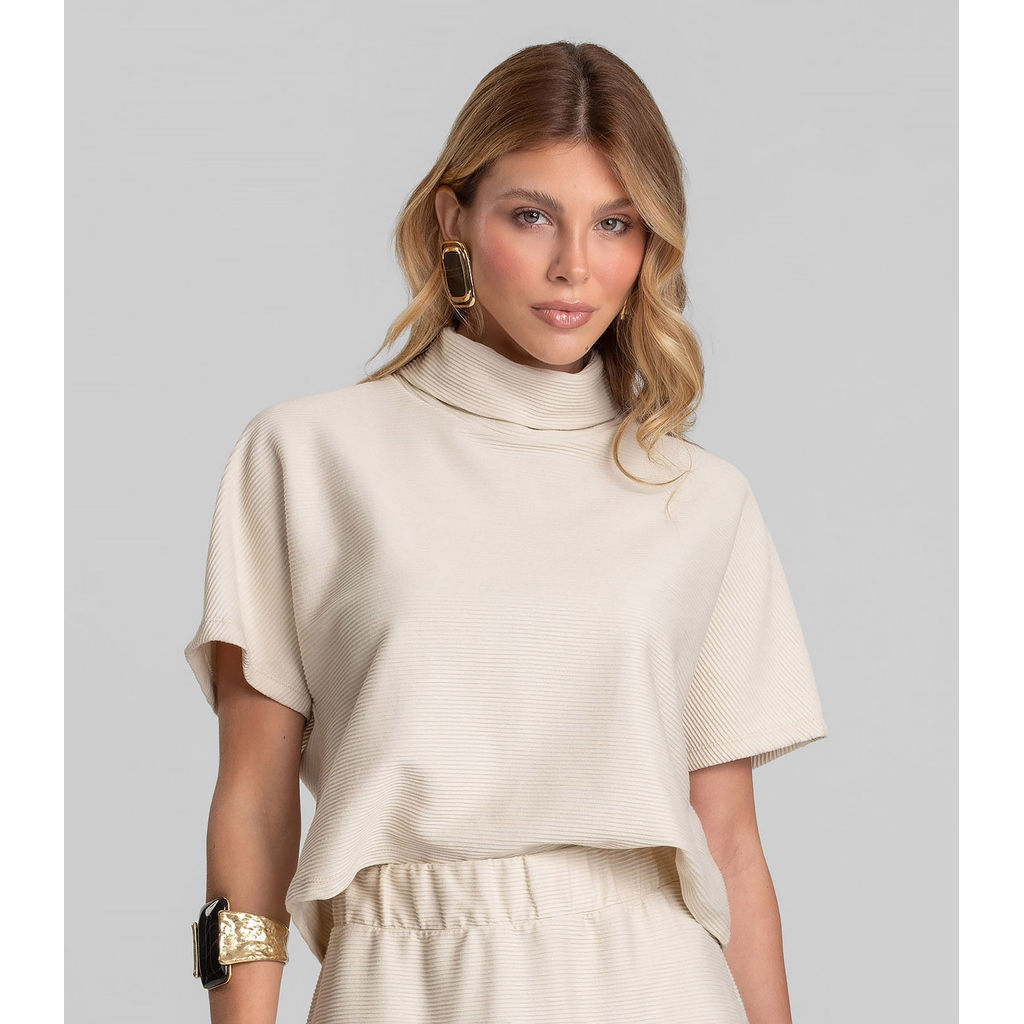 Blusa Feminina Ampla Moletinho Texturizado Dianna Bege