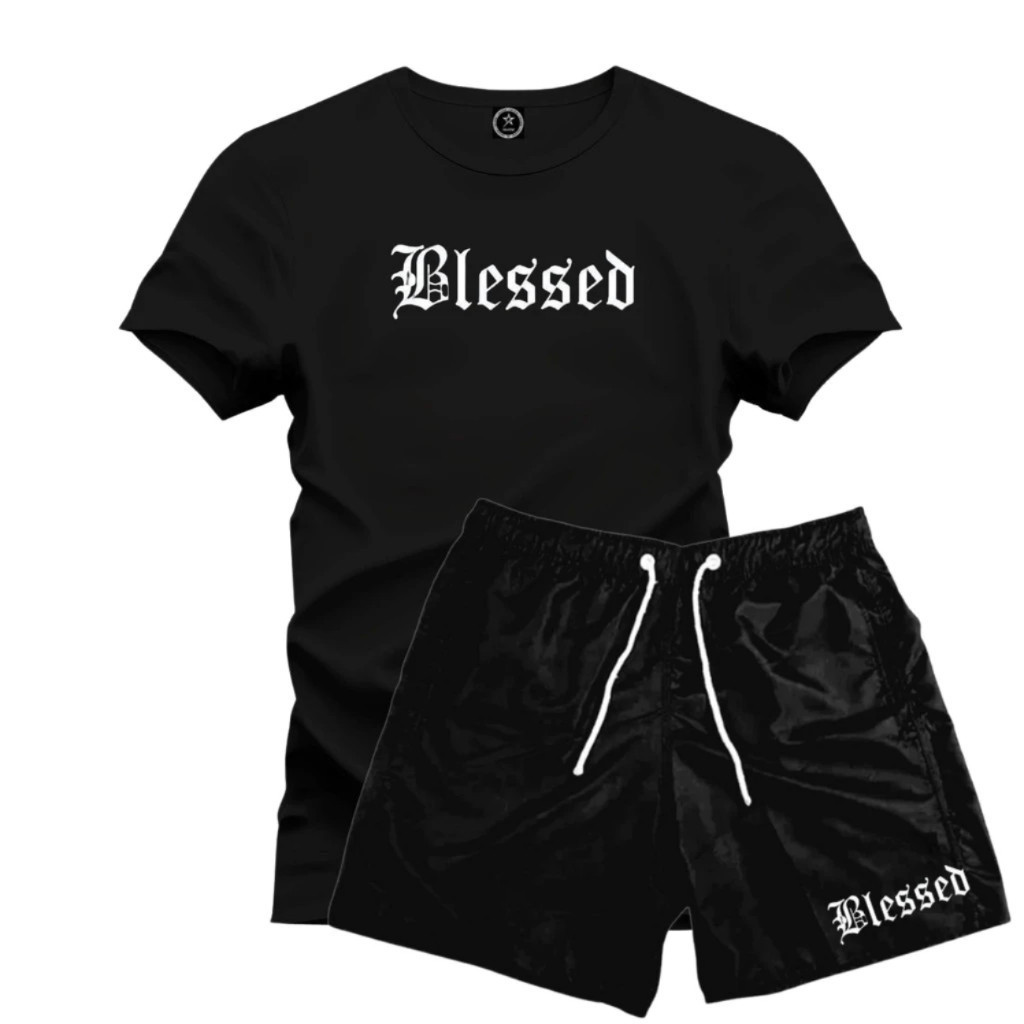 Kit Camiseta + Short Tectel BLESSED Camisa 100% Algodão Bermuda Tactel premiun ENVIO - IMEDIATO