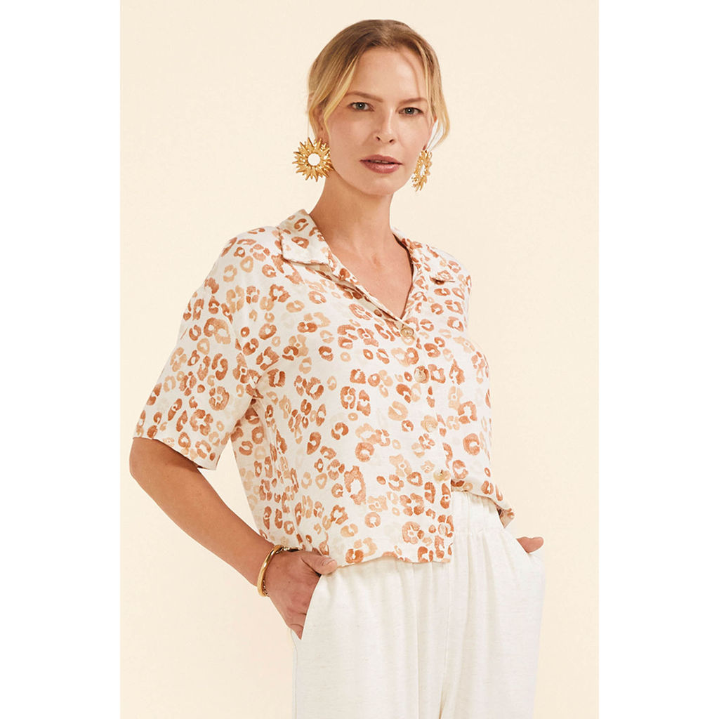 Camisa Feminina Viscolinho Marialícia Bege