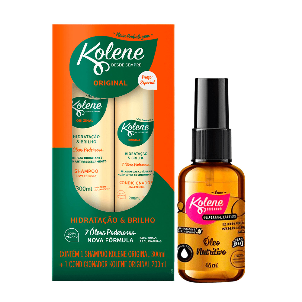 Kit Shampoo 300ml+Condicionador 200ml + Óleo Nutritivo Kolene Superfinalizadores 45ml