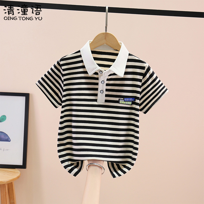 Meninos camisa Polo de manga curta camiseta 2026 novo estilo crianças verão listrado camiseta médio grande crianças Casu
