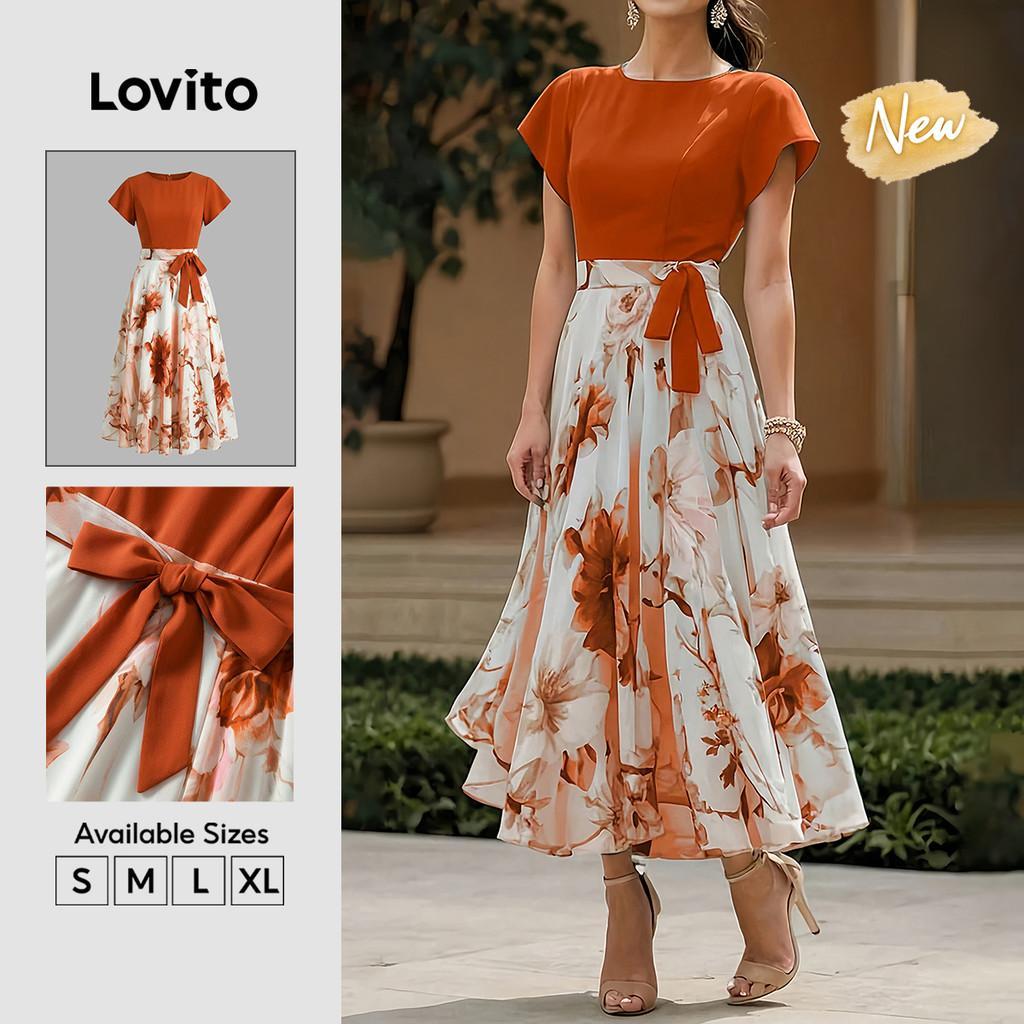 (New Arrival) Lovito Vestido Casual Feminino Aline Longo Com Padrão Floral De Te