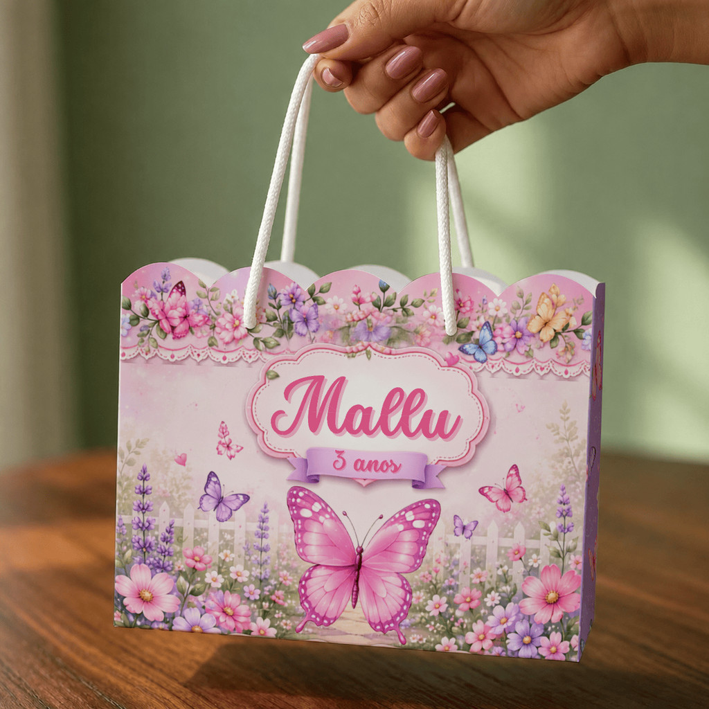 Sacolinhas Aniversário Personalizadas Festa Jardim Encantado (20x15x7cm) Envio Rápido