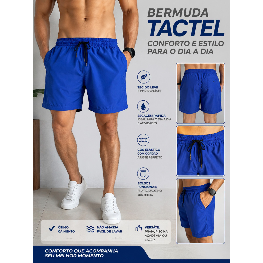 Short Tactel Masculino Bermuda Academia Elastano Elastico Cintura Short Praia Piscina