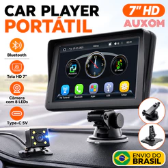 Multimídia para Carro MP5 Portátil Player Bluetooth CarPlay Android Auto com Câmera de Ré 8 LEDs para Carro