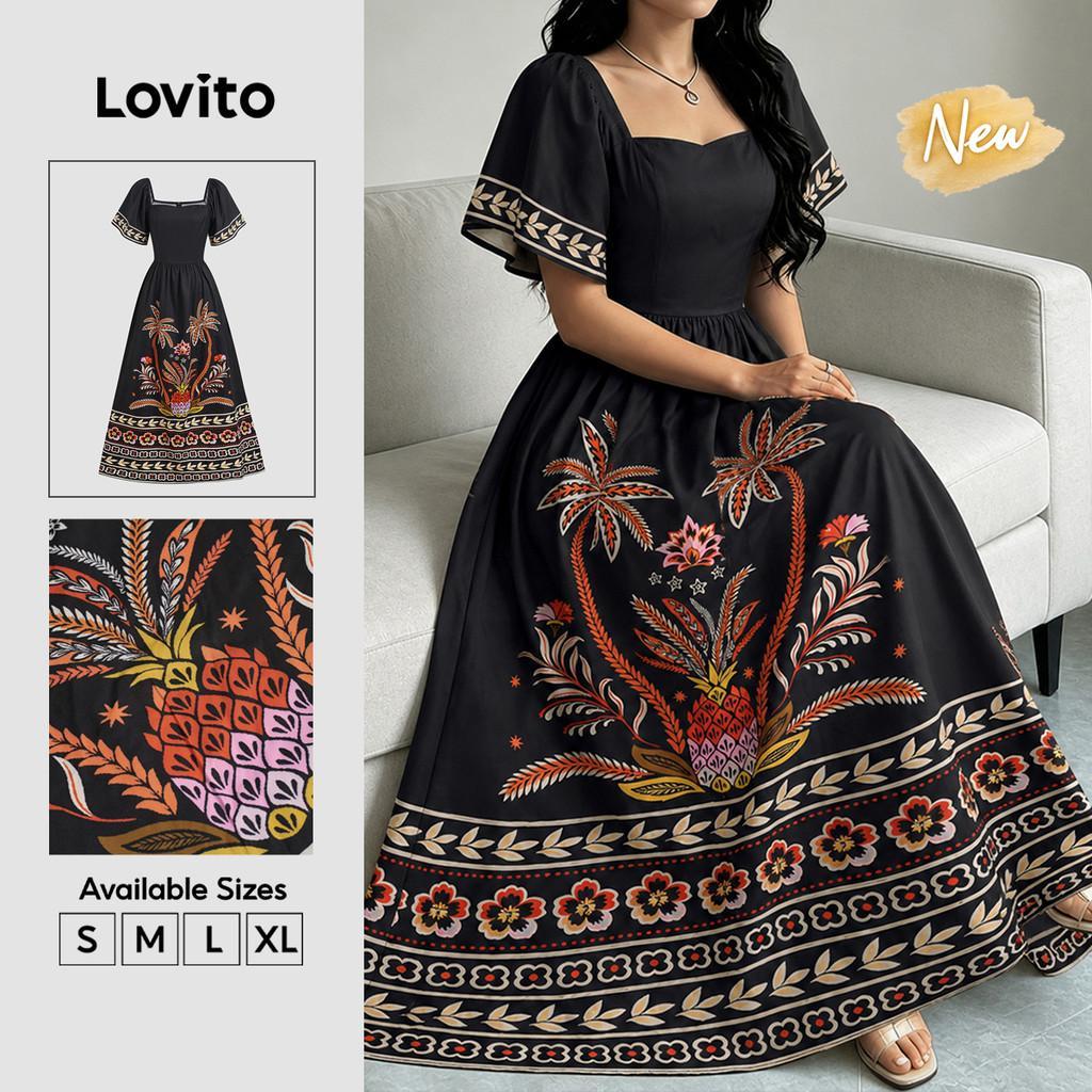 (New Arrival) Lovito Padrão de Vestido Boho com Zíper Vestido de Primavera/verão
