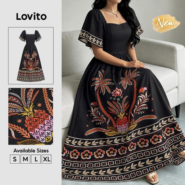 (New Arrival) Lovito Padrão de Vestido Boho com Zíper Vestido de Primavera/verão para Mulheres DRB38BR134