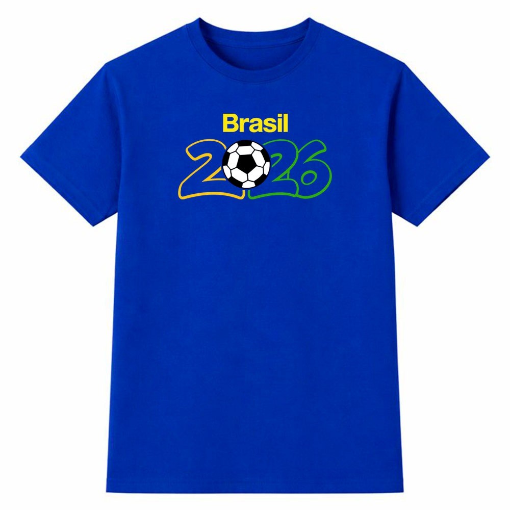 Camiseta Masculina 100% Algodão Camisa Brasil 2026 Futebol Copa do Mundo Torcida Casual Premium