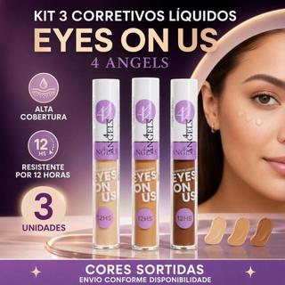 Kit 3 Corretivos Líquidos Eyes On Us 4 Angels - Cores Sortidas, Alta Cobertura e Duração até 12h