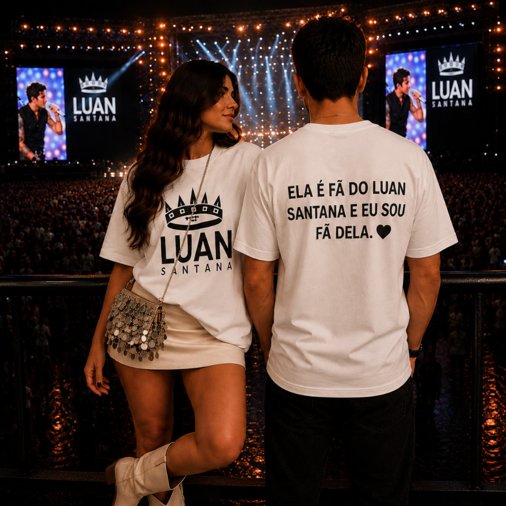 Kit Luan Santana Casal 2 Camisetas Show Registro Histórico Combinando Fãs Namorado Acompanhante Lunáticas