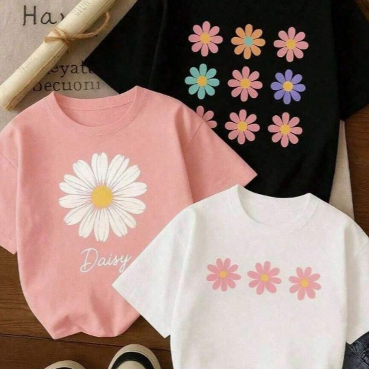 Kit 3 Camisetas Infantis Feminina Estampada Estilosa Algodão Tecido Macio Confortável