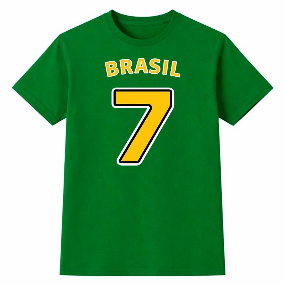 Camiseta Masculina 100% Algodão Camisa Brasil Número 7 Futebol Copa do Mundo Torcida Casual