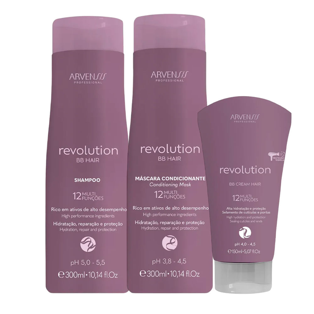 Kit Arvensis BB Hair Revolution Shampoo 300ml + Máscara Condicionante 300ml + Leave-In 150ml