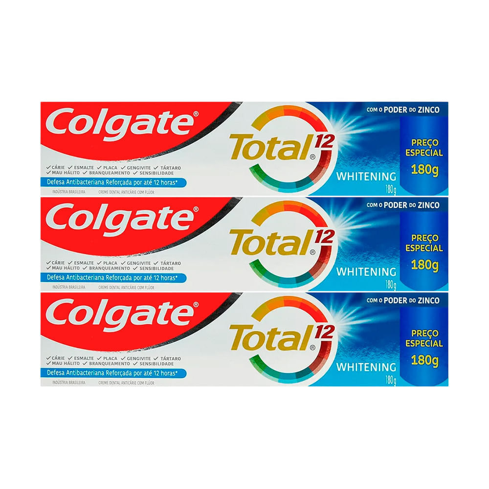 Kit Creme Dental Colgate Total 12 Whitening 180g - 3 Unidades