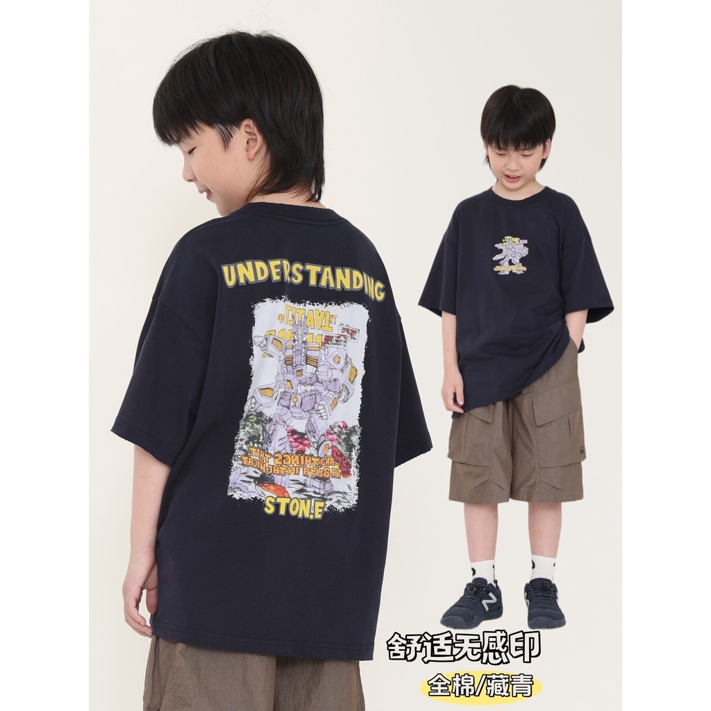 Meninos camiseta de manga curta verão novo estilo meninos moda crianças Casual All-Match médio grande crianças impresso 