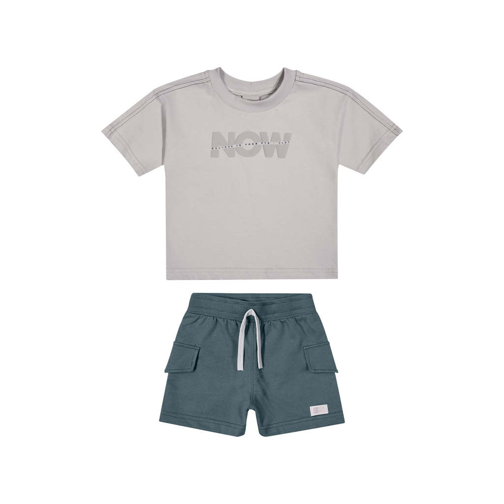 Conjunto Infantil Menino Recorte Mangas Colorittá Cinza — imagem 2 de 2