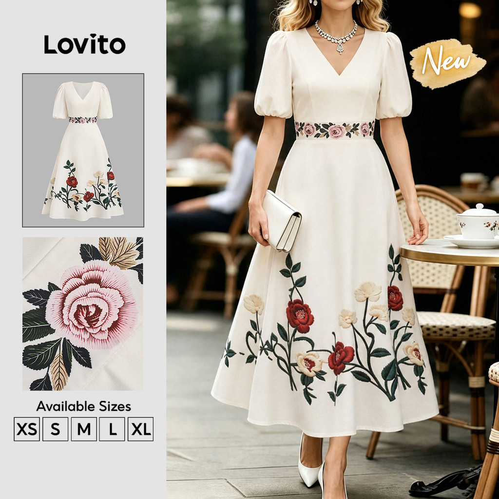 (New Arrival) Lovito Padrão de Vestido Boho com Zíper Vestido Primavera/verão pa